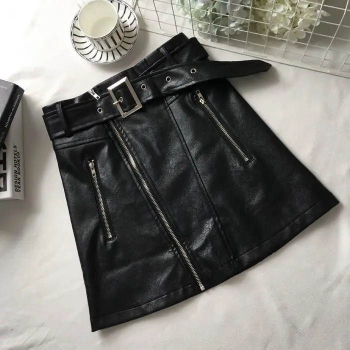 2020 New Style Small Leather Skirt Skirt Pu Autumn and Winter High Waist Bag Hip Skirt Zipper Waistband A- line Womens Skirt