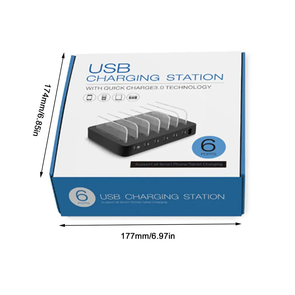 Быстрая многопортовая зарядная док-станция, 6 портов USB Настольная зарядная станция, адаптер питания для всех телефонов, планшетов, часов и т. д