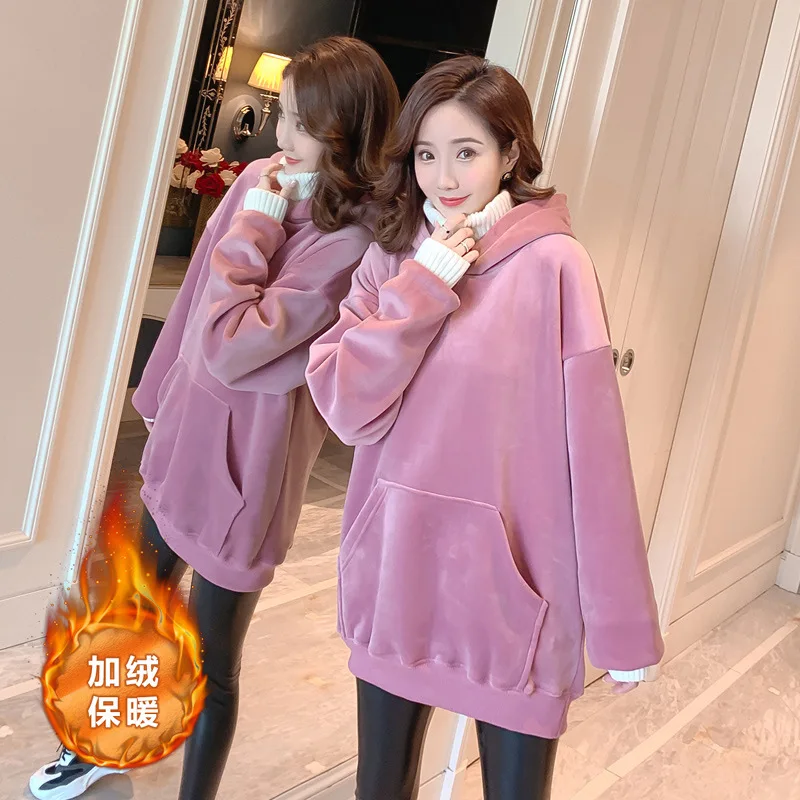 

Maternity Clothes Winter 2019 New Style Korean-style Gold Velvet Brushed And Thick Mock Two-Piece Loose-Fit Mid-length Dress