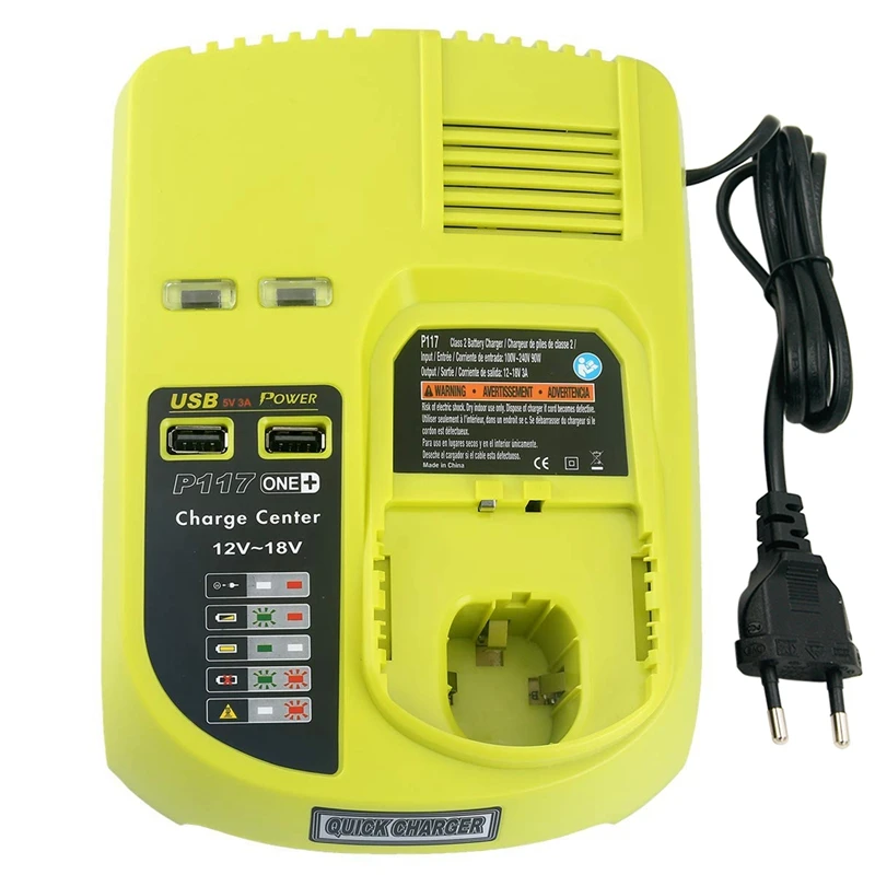 

P117 Charger for Ryobi 9.6V-18V +1PC 18V 5000MAH Lithium Battery Replacement for Ryobi P108(Battery with Charger Set ) EU Plug