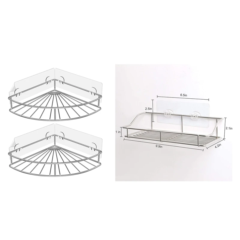 

4 Pcs Stainless Steel Adhesive Corner Bathroom Shelf Storage Wall Mounted Shower Caddy Shelf Organizer for Kitchen Toilet Silver