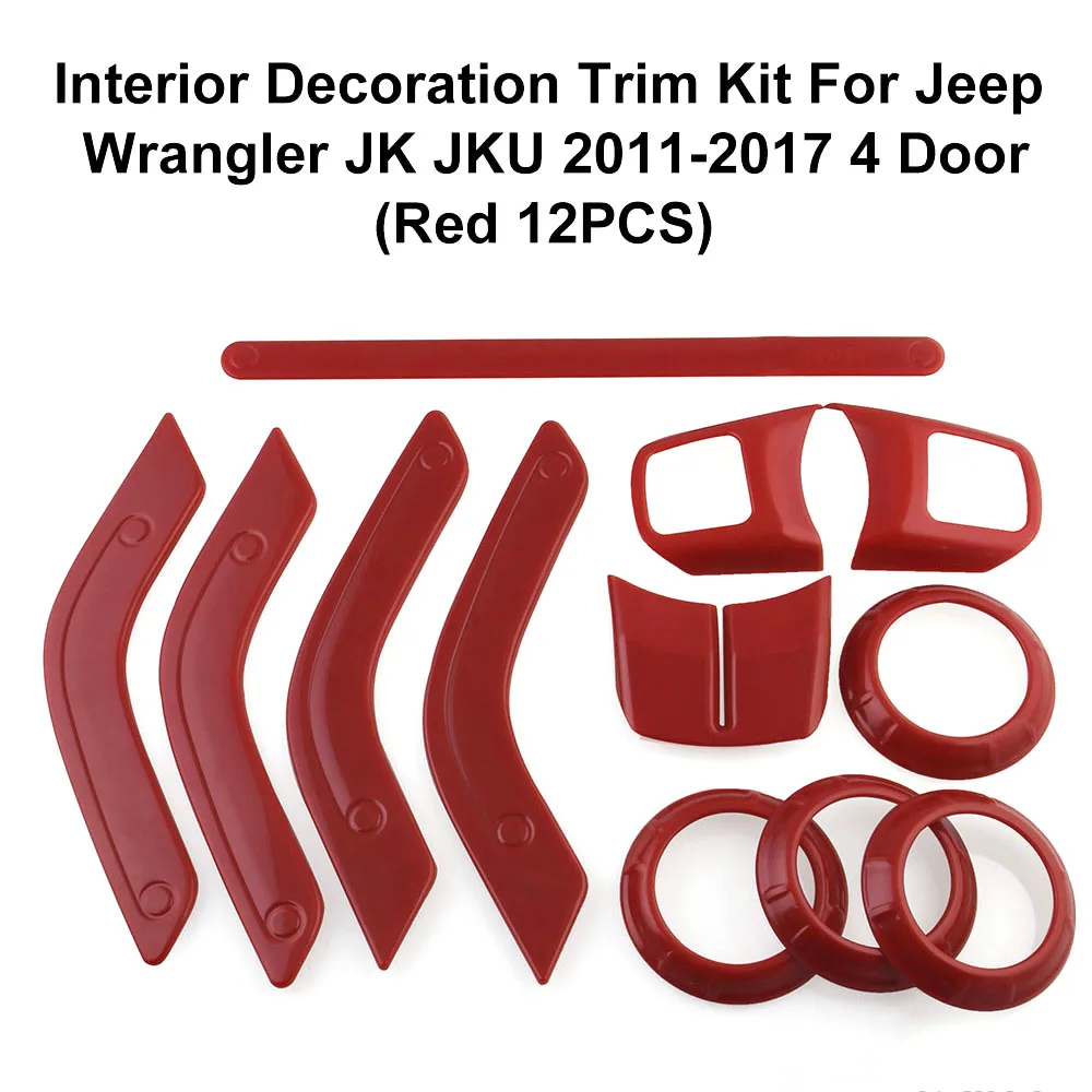 Trim Kit Steering Wheel Center Console Air Outlet Trim Door Handle Cover for Jeep Wrangler JK JKU 2011- 4-Door