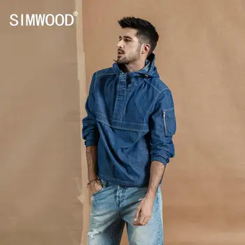 

SIMWOOD 2020 spring New Half-zip Pullover Jacket Men Fashion Hoodie Denim Like Hooded Coats High Quality Jackets 190357