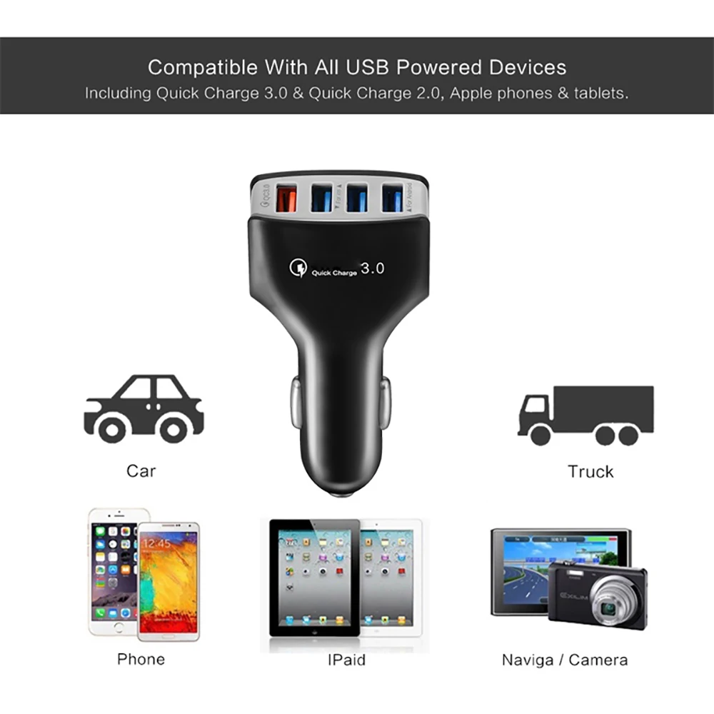 Victsing быстро QC3.0 4 Порты и разъёмы зарядных порта USB для автомобиля Зарядное устройство 12/32V Мощность для iPhone samsung Xiaomi Tablet смарт-устройств Зарядное устройство автомобильные аксессуары