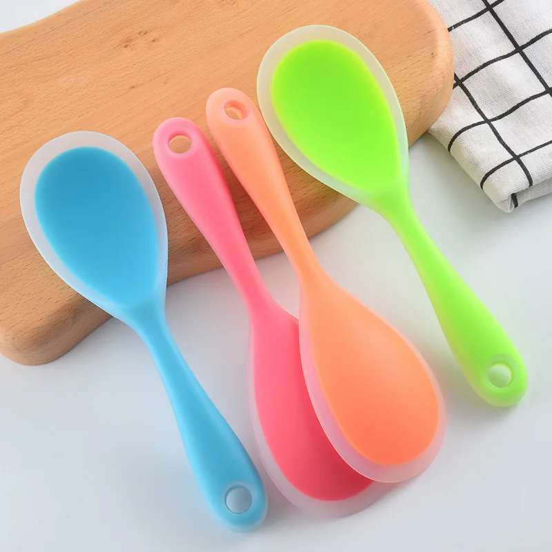 

1Pc New Silicone Spoon Non-stick Cooking Spoon Anti-scalding Pot Rice High-temperature-resistant Spoon Durable Kitchen Gadgets