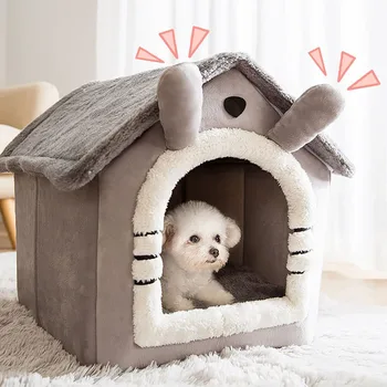 Cat Bed Sleep House Warm Cave Dog Cat House Removable Cushion  Indoor Enclosed Warm Cozy Kennel Tent Plush Sleeping Nest Basket 1