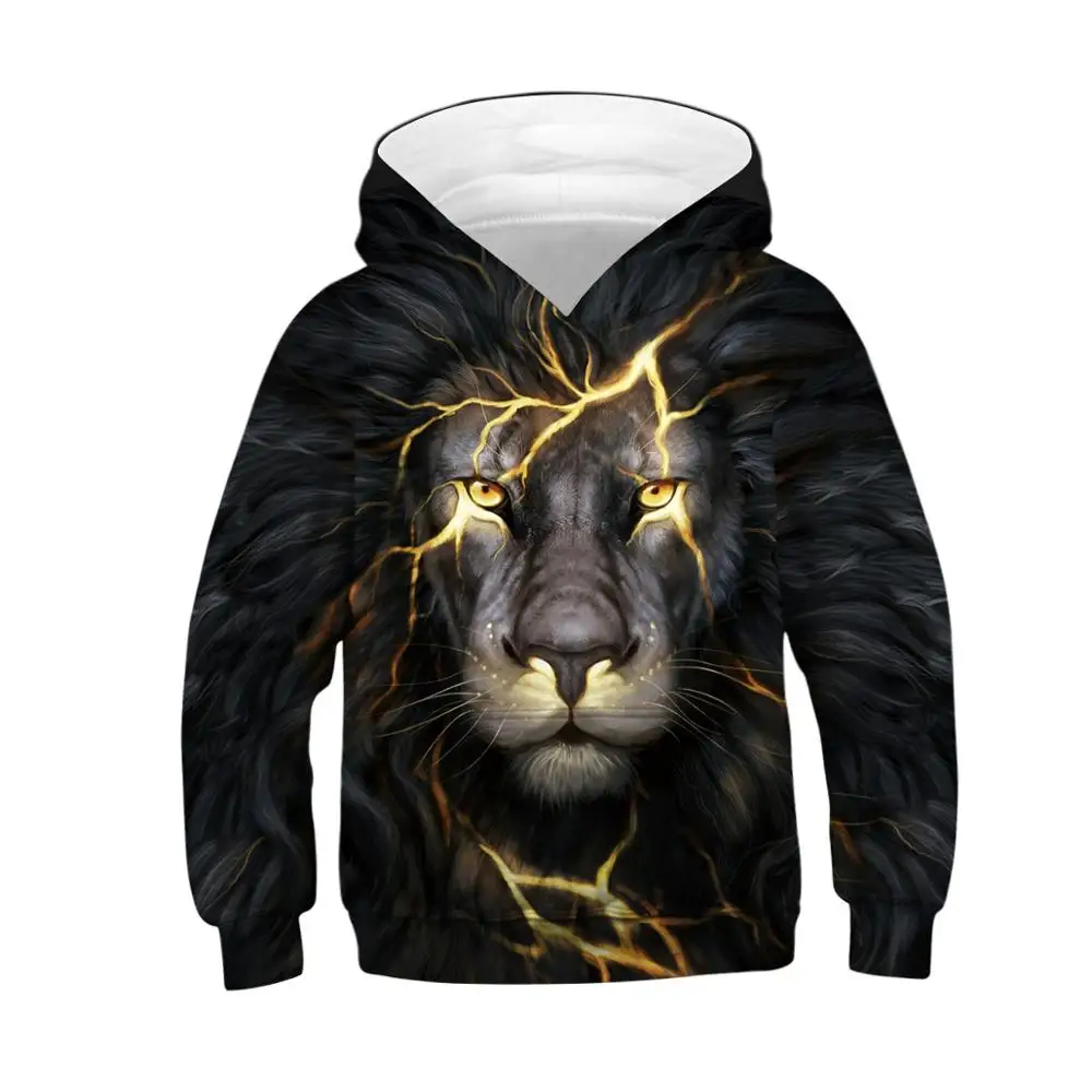  3-12 Years 3D Print Lion Boys Hoodies Teens Autumn Hooded Sweatshirt For Boys Kids Clothes Long Sle