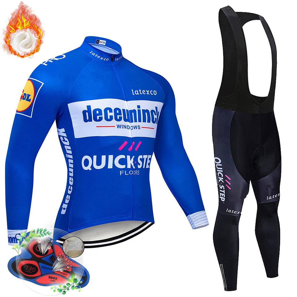 Многоцветный Pro Team быстрый шаг Велоспорт Джерси 9D Bib набор одежды для велосипеда из Бельгии Мужская Зимняя Теплая Флисовая велосипедная Одежда для велоспорта - Цвет: Многоцветный