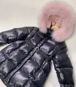 

2019 Winter Black Down Jacket wtih Fur Snow Wear For Girl Thermal Jacket Coat Gooese Down Jacket Snow Outwear Baby Kids Overcoat