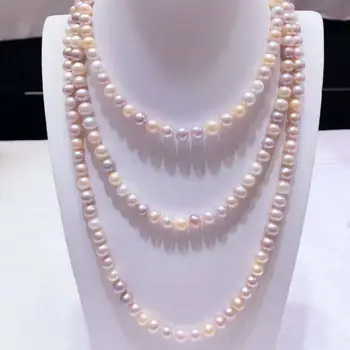 

Natural 7-8mm White Pink Purple Freshwater Cultured Pearl Necklace 50''