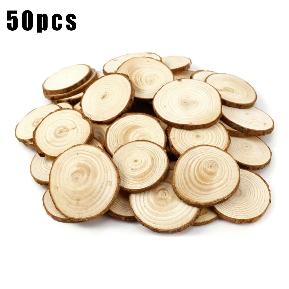 50pcs Wood Slices 5-6cm Wooden Craft Log Slices Set Natural Tree Bark Round Shape DIY Painting Crafts