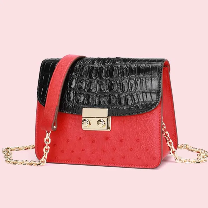 Dae New Crocodile Skin E Borsa Da Donna In Pelle Di Struzzo Sudafricano Piccola Borsa Quadrata Con Una Borsa A Catena Da Donna Con Croce A Spalla