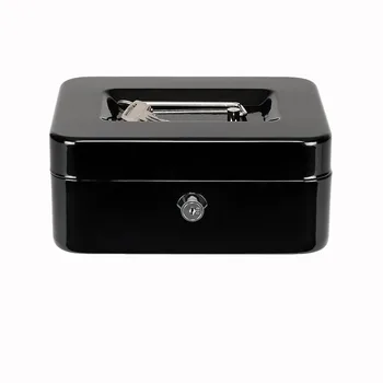 

Stainless Steel Small Cash Box Black With Fine Workmanship Protect Money High Strength Solid Room-saving Safe Box 20x16x8 Cm