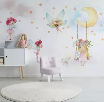 

CJSIR Nordic Modern Minimalist Hand-painted Cute Elf Girl Children's Room Background Wall Custom Large Mural Wallpaper Mural