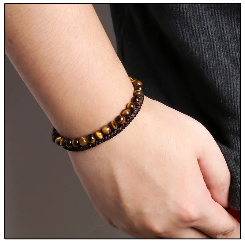 Bracelet amoureux pour deux oeil de tigre et cordon