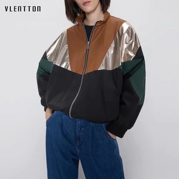 

2019 Autumn Patchwork Female Jacket Coat Zipper Pockets Long Sleeve Casual Loose Jackets Outwear Women Tops Casaco Feminino