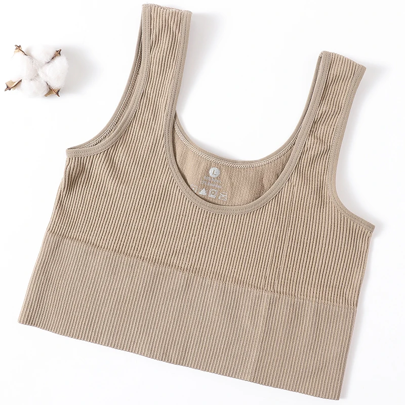 Women's Ribbed Crop Tank Top - Seamless Wireless Bra and Lingerie Fitness Camisole