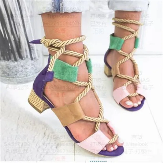 

LITTHING 2019 Espadrilles Summer Women Sandals 4cm High Heels Pointed Fish Mouth Sandals Hemp Rope Lace Up Platform Sandal