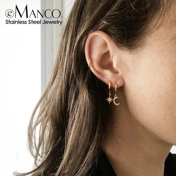 

Stainless Steel Hoop Earrings for Women Female Aesthetic Star Moon Drop Hanging Earring Dangle Earring Fashion Jewelry Wholesale
