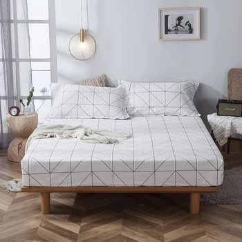 

Geometric Series Cotton Bed Sheet Fitted Sheet Cover Four Corners Elastic Band Bed Sheet Soft Comfortable Home Textile Sheet