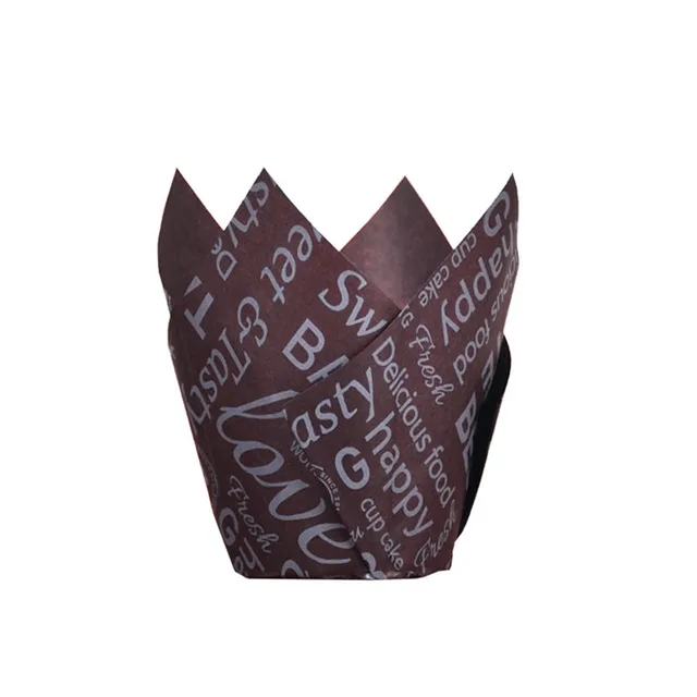 50pcs Newspaper Style Cupcake Liner Baking Cup For Wedding Party Caissettes Tulip Muffin Cupcake Paper Cup Oilproof Cake Wrapper B06