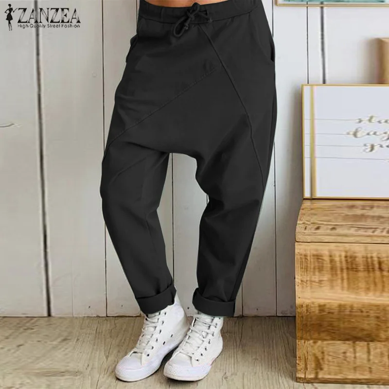 Ceny ZANZEA Plus Size damskie spodnie z krocza damskie Casual w pasie praca biuro długie spodnie moda Streetwear Pantalones