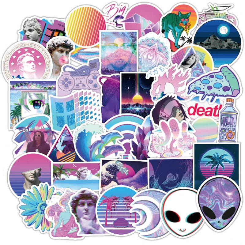 Vaporwave-pegatina para ordenador portátil, calcomanías para refrigerador, pegatinas de grafiti F4, 50 Uds.