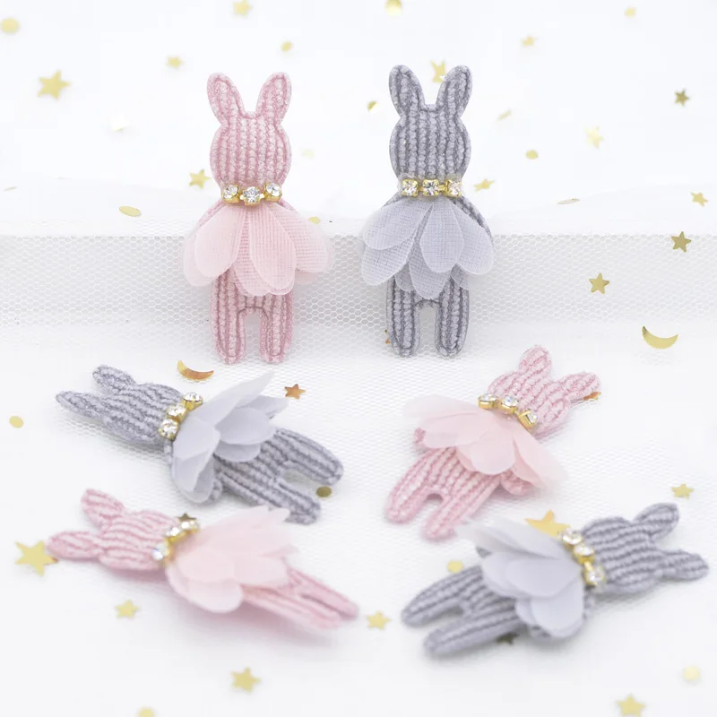 

10Pcs Plush Pads Patches Rabbit Baby with Rhinestone Mesh Skirt Applique for Clothes Hat Leggings Sewing Decor DIY Headwear H83