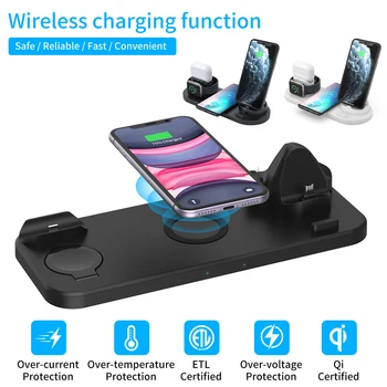 

Multi compatible 6-in-1 wireless charger fast charging station exclusive multi-function intelligent temperature protecing system