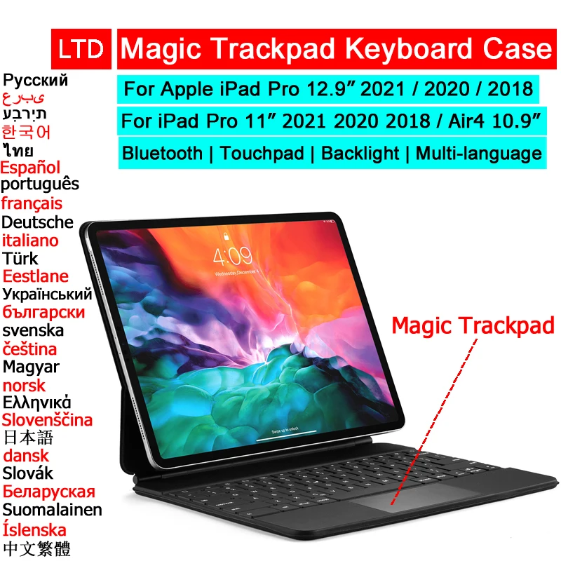 Bluetooth Волшебная клавиатура для iPad Pro 11 12 9 2021 2020 2018 Air 5 4 10 чехол планшета Иврит