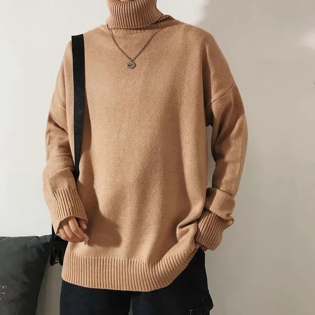 $US $15.43  Korean Long Knitted Turtleneck Men Loose Turtleneck Men Sweater Streeetwear Red/Blue Turtleneck Swe