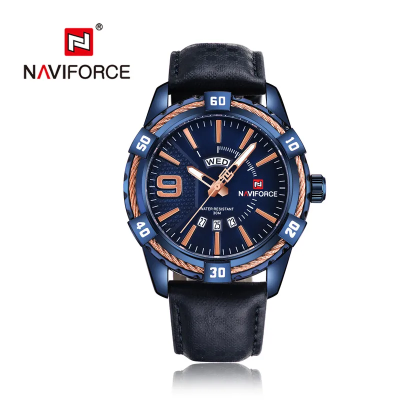 NA9117L01 NAVIFORCE мужские часы Дата Неделя спортивные мужские s часы лучший бренд класса люкс Военная армия Бизнес Натуральная кожа кварцевые мужские часы 9117L - Цвет: NA9117L01