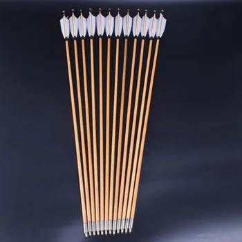 

12pcs Hunting Crossbow Natural Wooden Arrows 30inch/White Turkey Feather and Iron Arrowheads