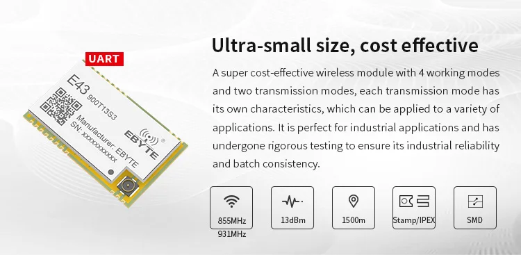 E43-900T13S3 UART 868 МГц 915 МГц 20 МВт IPX штамп антенна отверстия IoT uhf SMD беспроводной приемопередатчик и приемник RF модуль