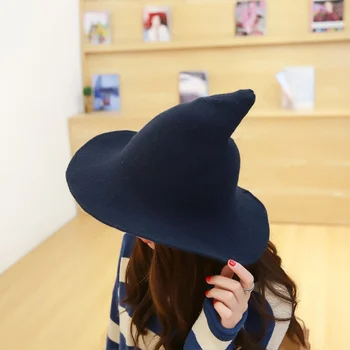 

Hats For Party Kinitted-Wool Halloween Wizard Witch Hat Masquerade Cosplay Costume Halloween Hats Show Decoration 2019