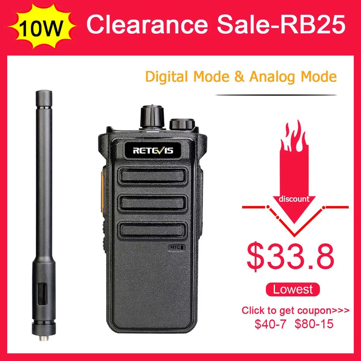 10w Digital Walkie Talkie Long Range Retevis Rb25 Analog Two Way Radio