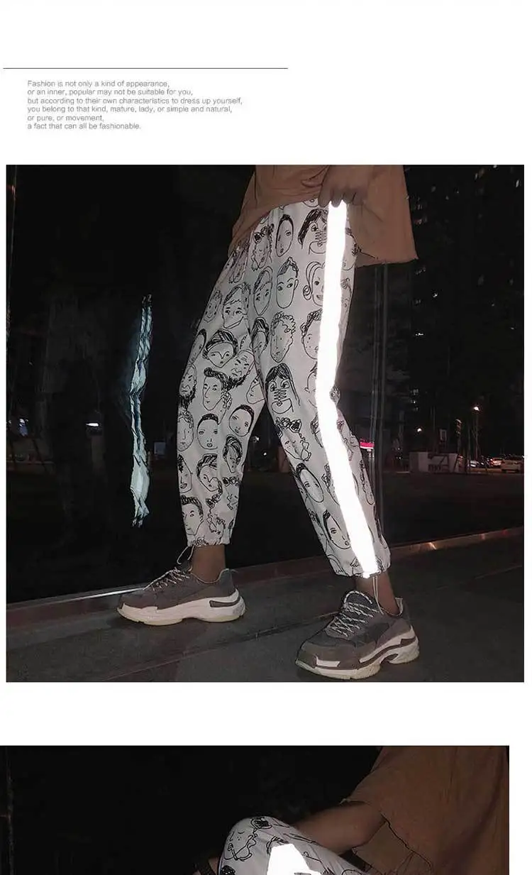 Светоотражающие штаны-шаровары, готические женские штаны в стиле хип-хоп, уличная одежда, брюки длиной до щиколотки размера плюс, женские свободные брюки-карандаш средней длины