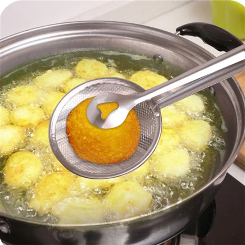 Kichen Steel Food Clip Snack Fryer Strainer Fried Tong Frying Mesh Colander Filter Oil Drainer BBQ Buffet Serving Tongs