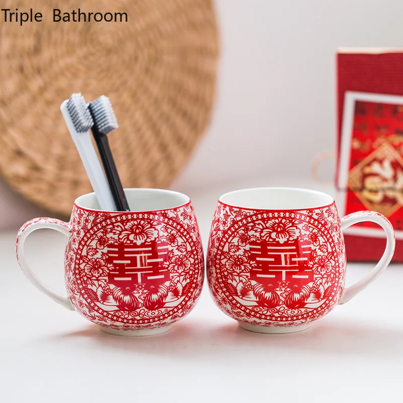 

2pcs Mouthwash Cup Set Ceramics Marry Gifts Gargle Cup Household Toothbrush Storage Holders Bathroom Supplies Tooth Mug