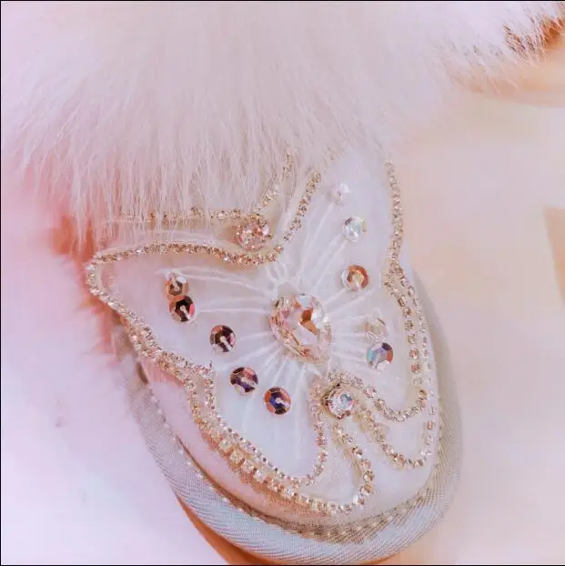 Sweet three-dimensional flower fox hair in the high tube flat bottom warm sweet female cotton shoes snow boots