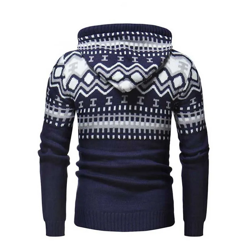 Men's Fashion Contrast Color Sweater Stitching Personality Hooded Slim Sweater Male Autumn Winter Wool Sweater Hoodies