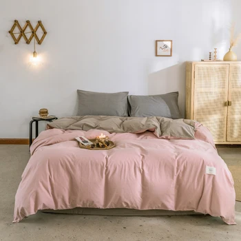 

Soild Color Duvet Cover AB Version Queen 100% Cotton Bedding Set Quilt Pink 87x94 In Breathable Comfortable