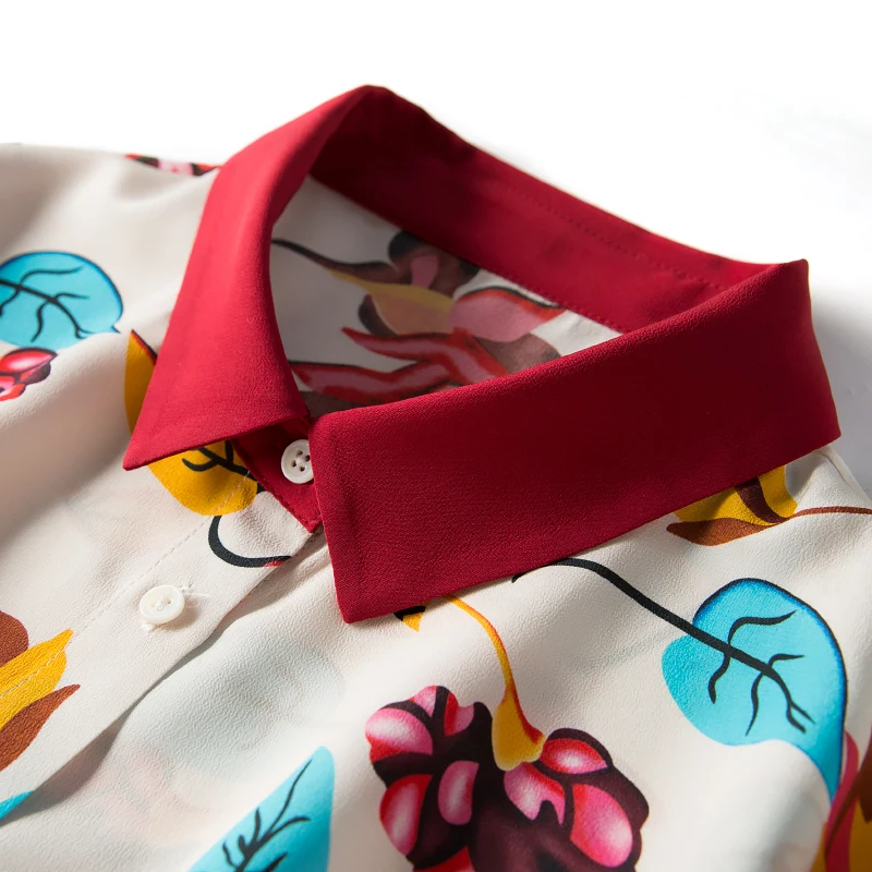 Женская блузка из шелка тутового шелкопряда с длинным рукавом и принтом Размеры M