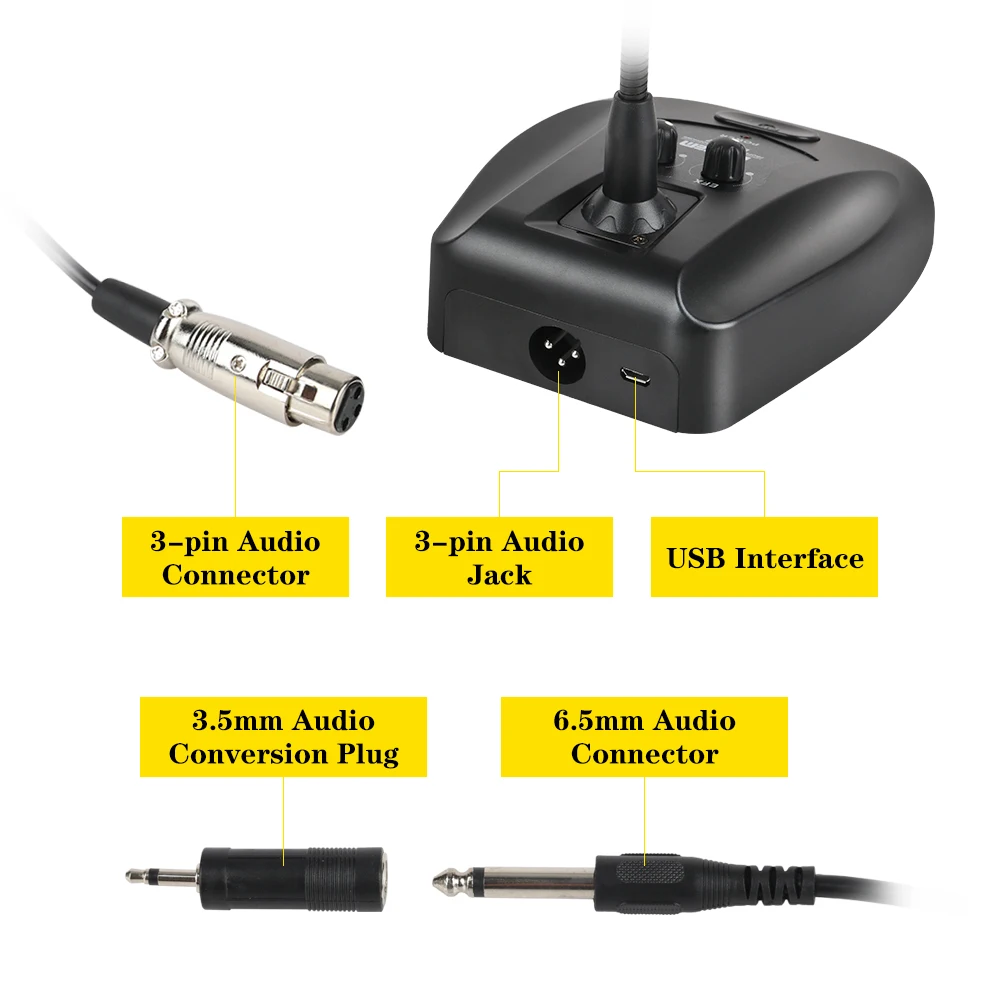 ES357 профессиональный настольный конденсаторный микрофон с реверберации и регулировкой громкости, для компьютера, записи, игр