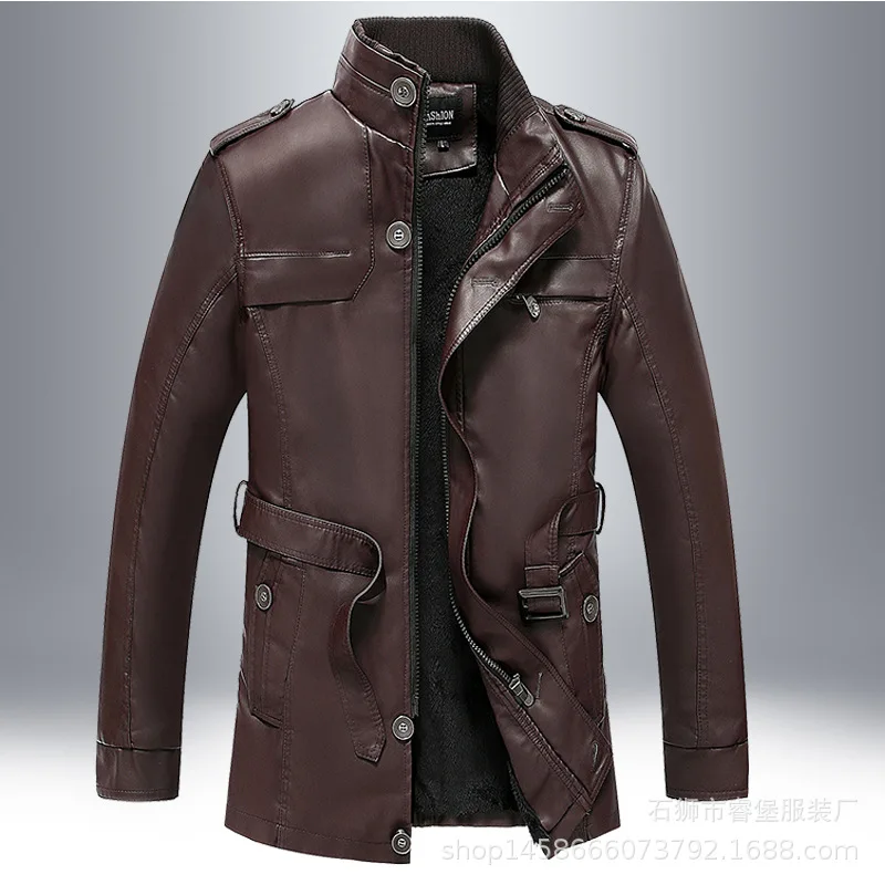 

Leather Coat MEN'S Jacket Coat Brushed And Thick Long Leather Coat Locomotive Leather Coat Washing PU Leather