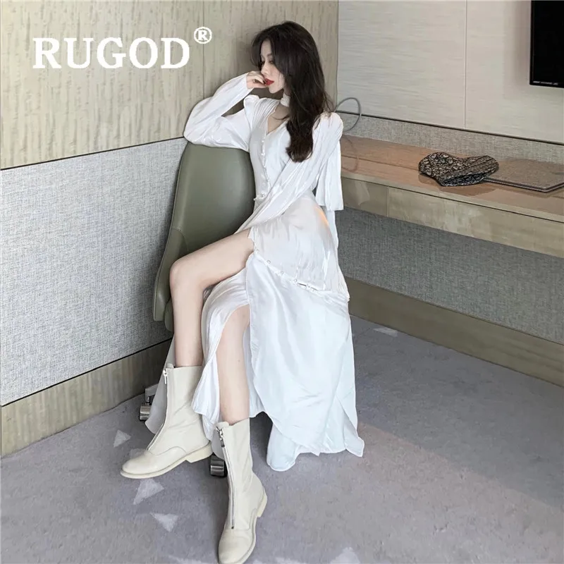 RUGOD, Осень-зима, стиль, яркие белые элегантные вечерние платья с лентами, женская одежда с шарфом, мода