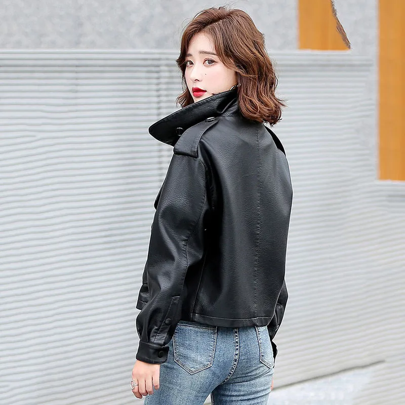 High-Quality Leather Jacket Women\'s Leather Clothing Autumn New  PU Leather Casual Short Jacket Motorcycle Female Outerwear 2021