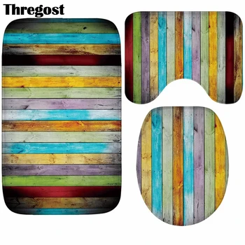 

Flannel Striped Printed Bath Mats Bathroom Toilet Rug Microfiber Shower Carpet Memory Foam Mat Bathroom Rug Set 3 piece