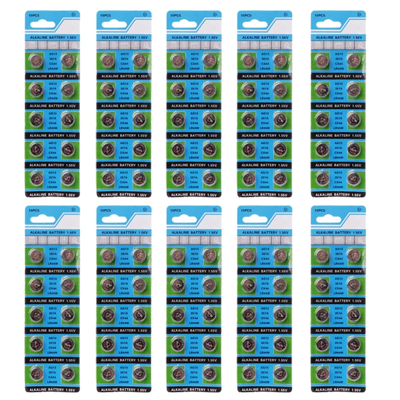 100 шт. кнопочные батарейки AG13 LR44 357 1 5 V sr44 A76 gp76 LR 44B l1154c 303 | Электроника