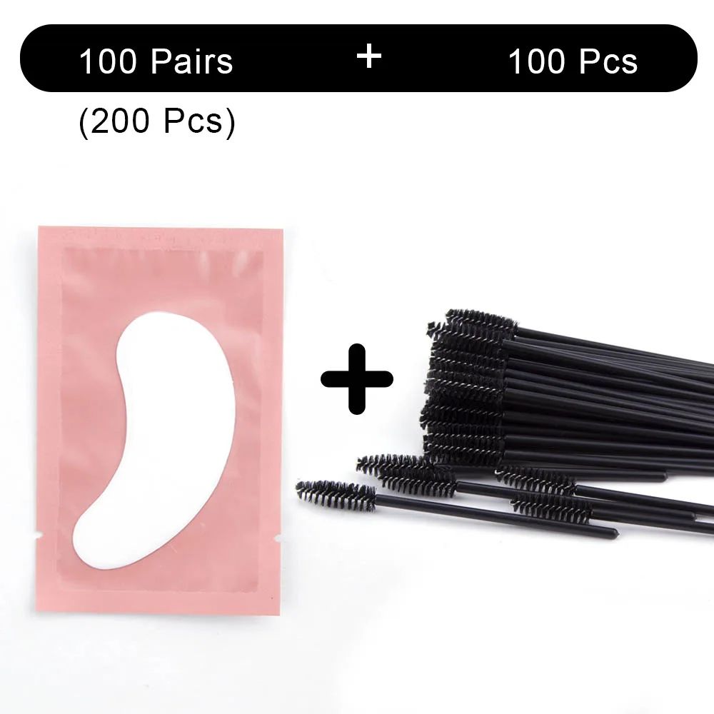 Pink Pad Black Brus 100 накладные ресницы для наращивания патчи и 100 шт ресницы щеточки Одноразовые индивидуальные под накладки для ресниц Красота Макияж - Цвет: Pink Pad Black Brus
